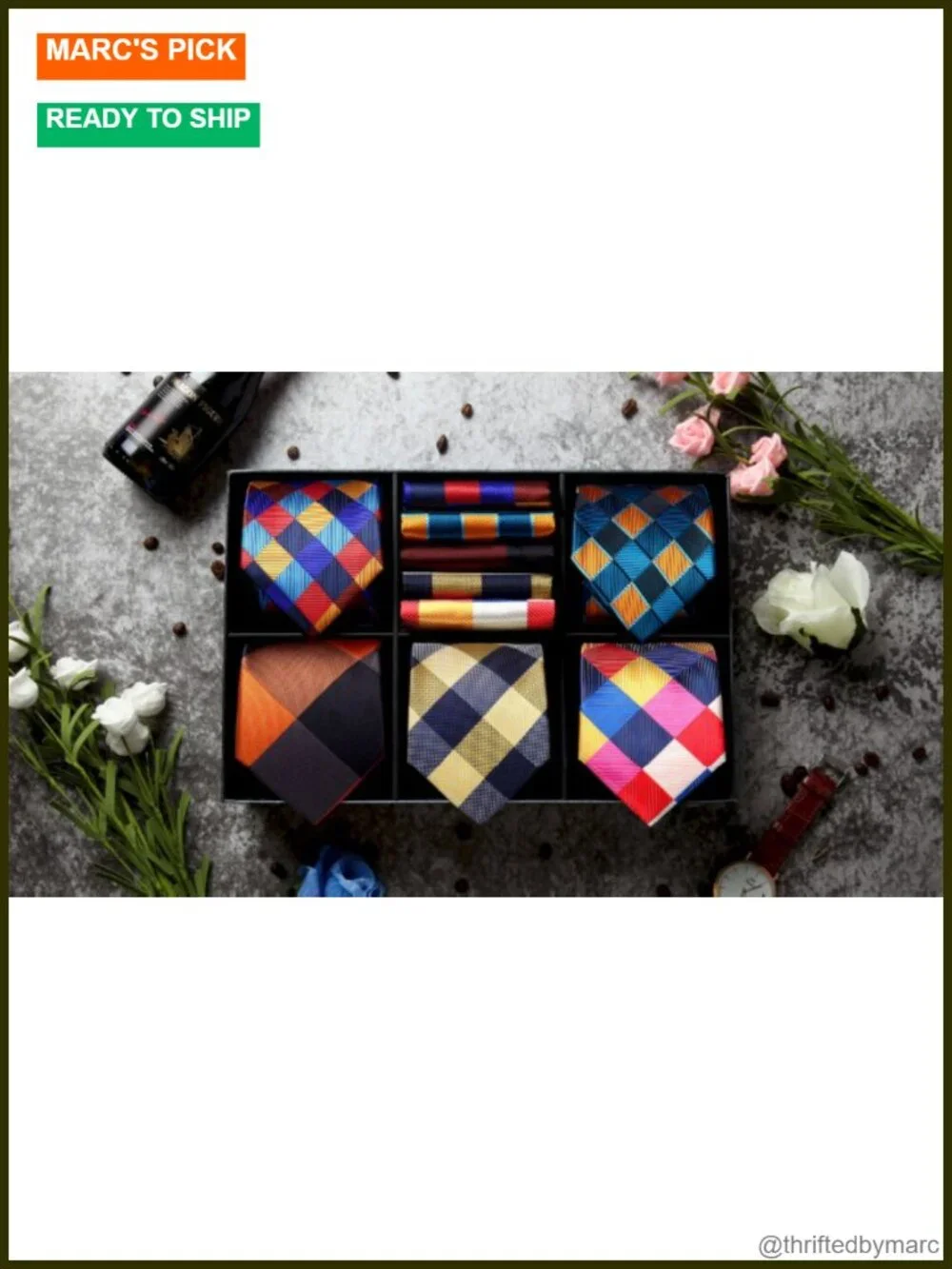 Men's Tie Set 5 Pcs with Pocket Squares Formal Business Necktie Gift Box